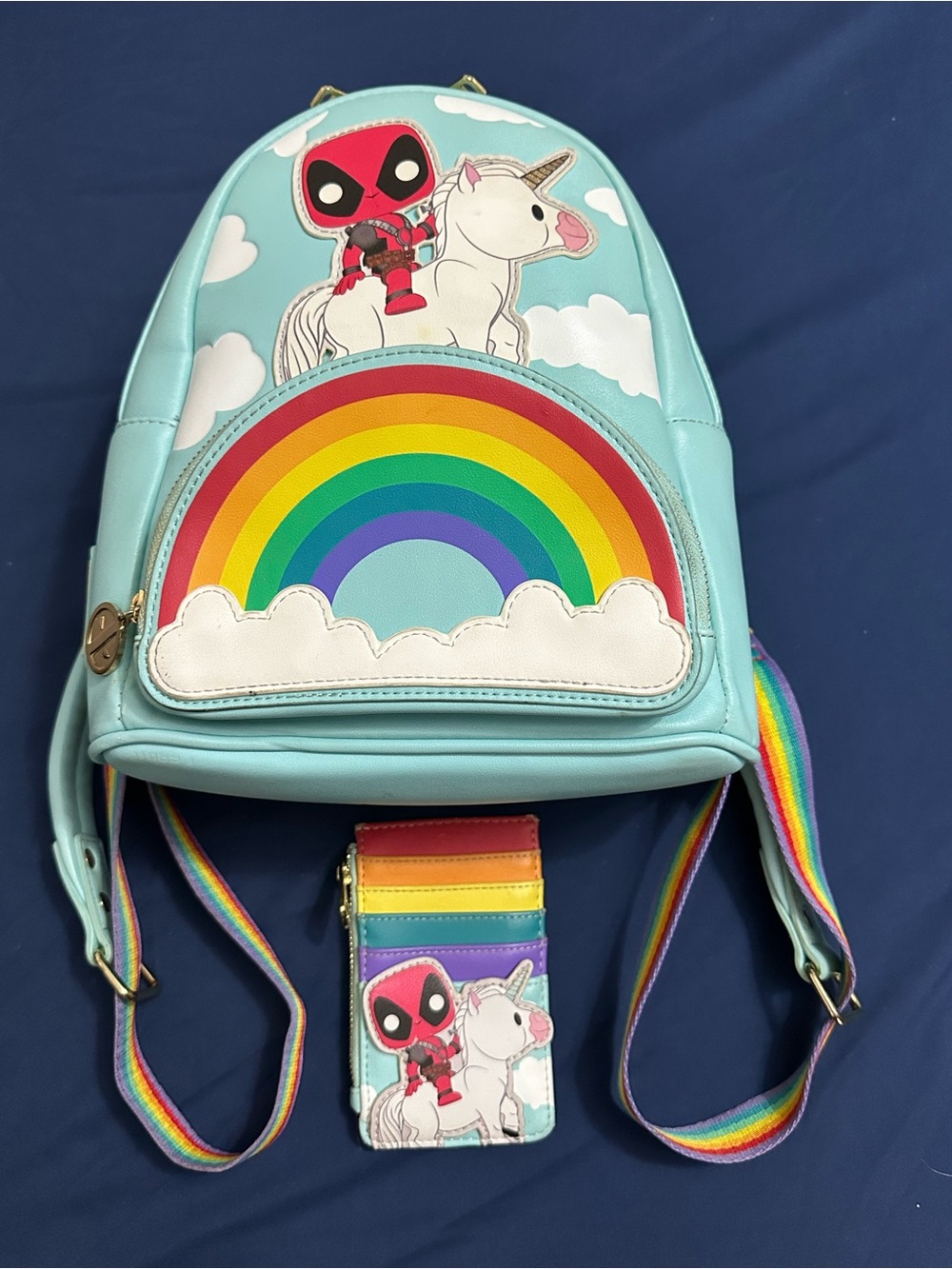 Loungefly Light Blue Rainbow Unicorn Deadpool Kids Backpack
